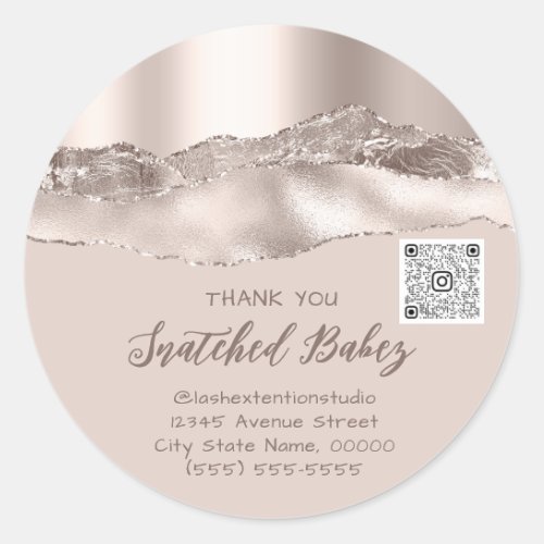Thank You Shopping Logo QR Code Rose Strokes  Classic Round Sticker