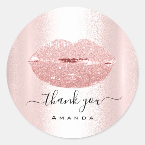 Thank You Shopping Makeup Kiss Lips Glitter Classic Round Sticker