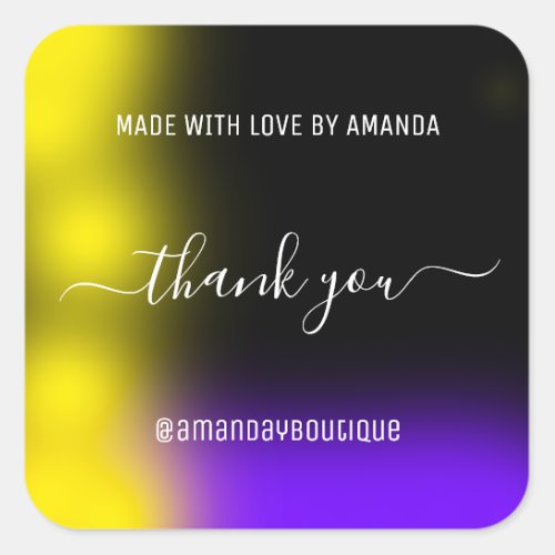 Thank You Shopping Modern Made With Love Purple Square Sticker