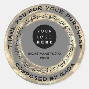 Thank You Shopping Music Logo Notes Song Gray Classic Round Sticker