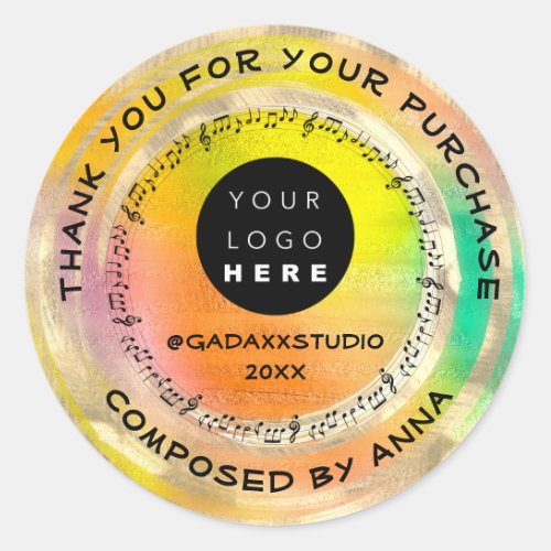 Thank You Shopping Music Logo Social Holographic  Classic Round Sticker