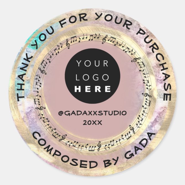 Thank You Shopping Music Logo Social Notes Song Classic Round Sticker (Front)