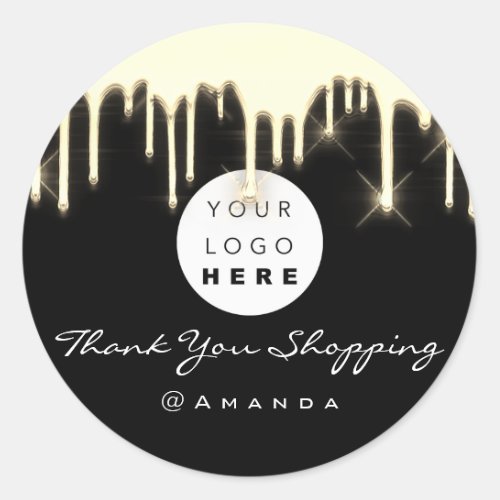Thank You Shopping Name Logo Black Gold Classic Round Sticker