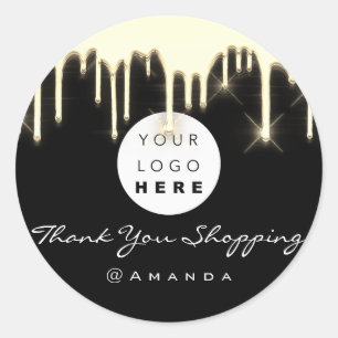 Thank You Shopping Name Logo Black Gold Classic Round Sticker