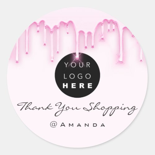 Thank You Shopping Name Logo Pink Drips Classic Round Sticker