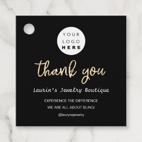 Thank You Shopping Name Logo  QR Code Black Favor Tags