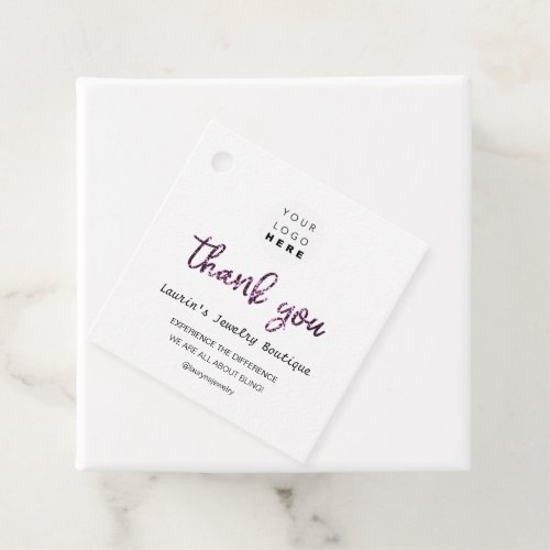 Thank You Shopping Name Logo  QR Code Glitter Whit Favor Tags