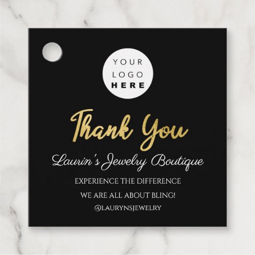 Thank You Shopping Name Logo  QR Code Gold Black W Favor Tags