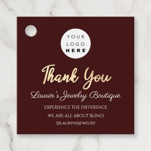 Thank You Shopping Name Logo  QR Code Gold Chic Favor Tags