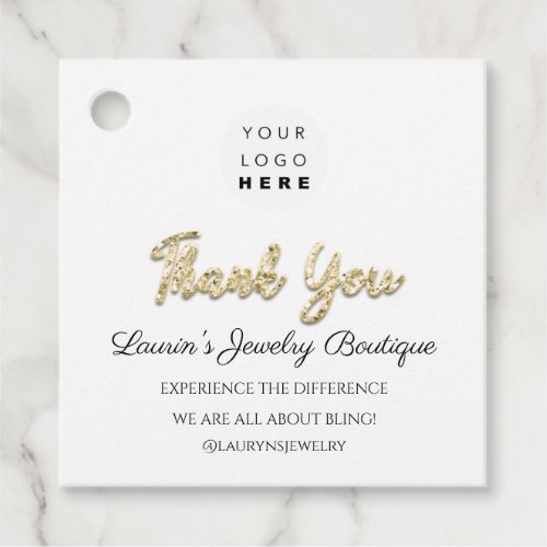 Thank You Shopping Name Logo  QR Code Gold Favor Tags