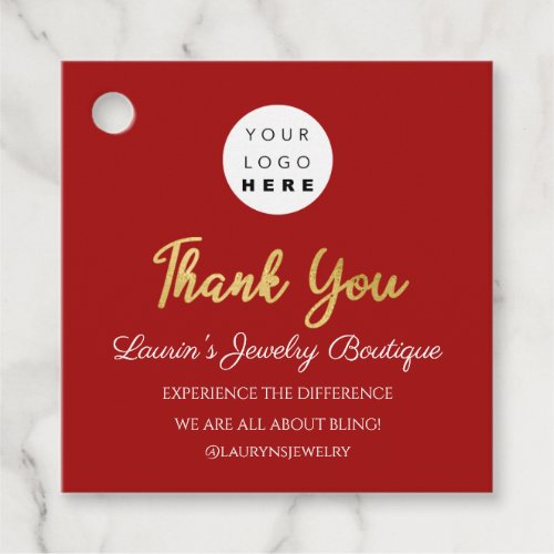 Thank You Shopping Name Logo  QR Code Gold Maroon Favor Tags