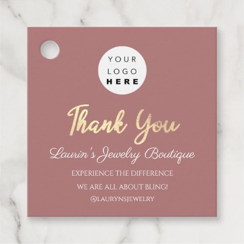 Thank You Shopping Name Logo  QR Code Gold Rose Favor Tags