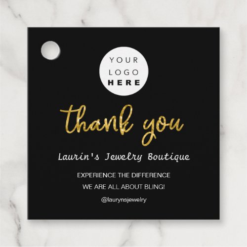 Thank You Shopping Name Logo  QR Code Gold Script Favor Tags