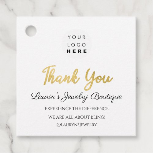 Thank You Shopping Name Logo  QR Code Gold Script Favor Tags