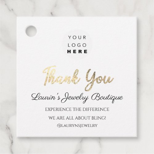 Thank You Shopping Name Logo  QR Code Gold White Favor Tags