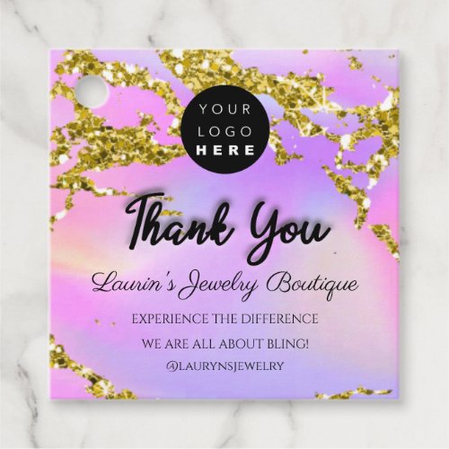 Thank You Shopping Name Logo  QR Code Pink Gold Favor Tags