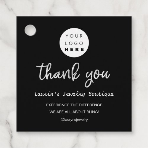 Thank You Shopping Name Logo  QR Code Silver Gray Favor Tags