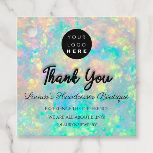 Thank You Shopping Name Logo QRCode Holograph Opal Favor Tags