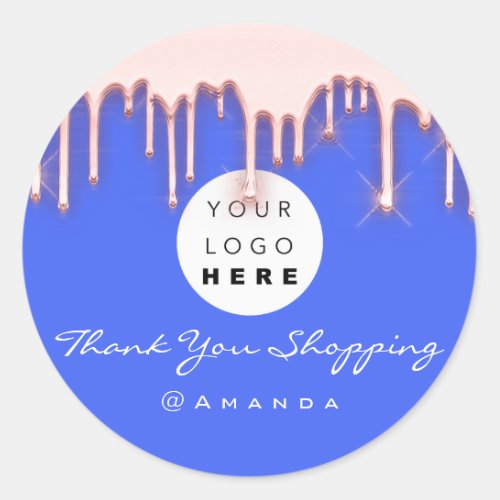 Thank You Shopping Name Logo Rose Blue Classic Round Sticker