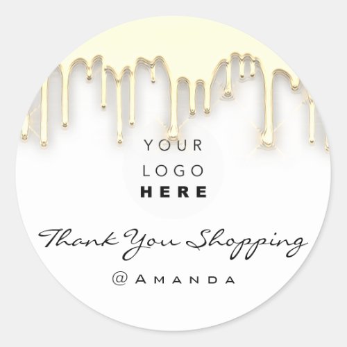 Thank You Shopping Name Logo White Gold Classic Round Sticker