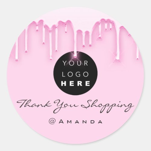 Thank You Shopping Name Makeup Artist Pink Logo Classic Round Sticker