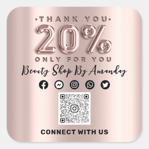 Thank You Shopping Rose 10Off QR CODE Social Square Sticker