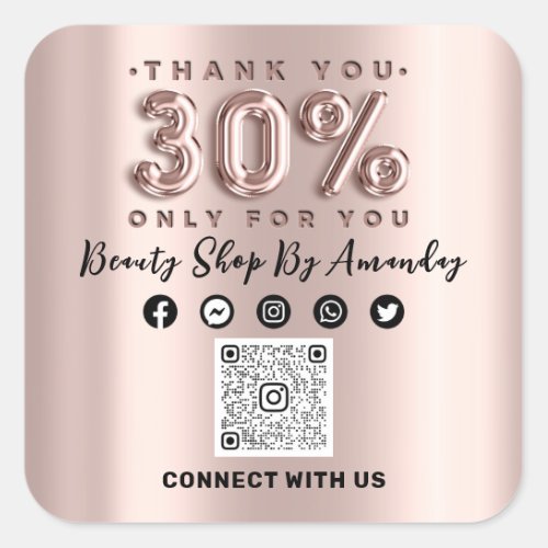 Thank You Shopping Rose 30Off QR CODE Online  Square Sticker
