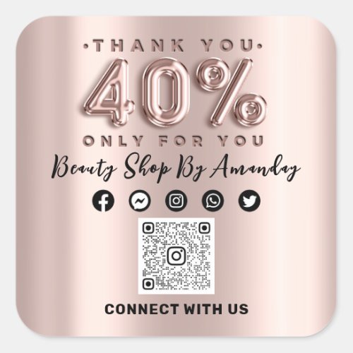 Thank You Shopping Rose 40Off QR CODE Online  Square Sticker