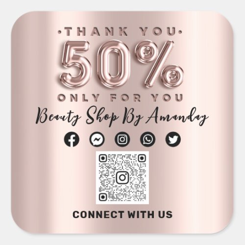 Thank You Shopping Rose 50Off QR CODE Online  Square Sticker