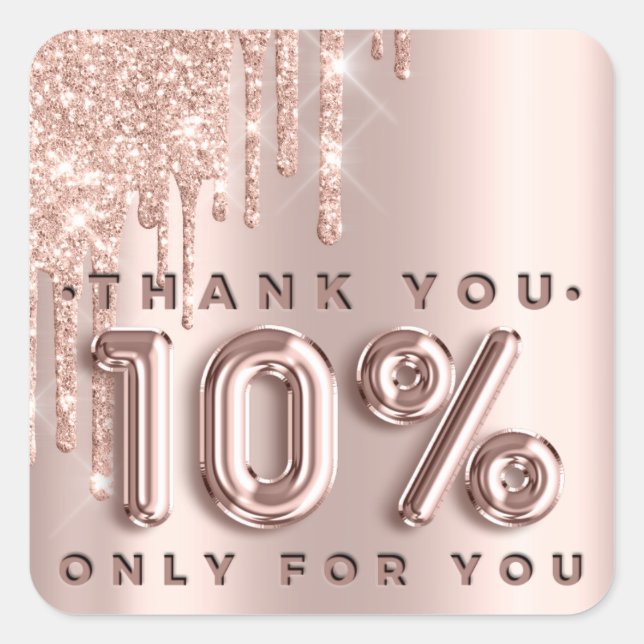 Thank You Shopping Rose Drips 10%Off Glam Square Sticker (Front)