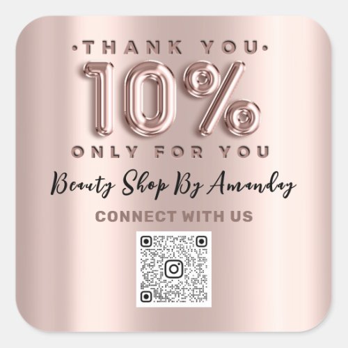 Thank You Shopping Rose Drips 10Off QR CODE Square Sticker