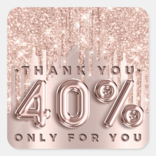 Thank You Shopping Rose Drips 40%Off Promotional Square Sticker