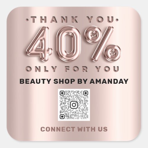 Thank You Shopping Rose Drips 40Off QR CODE Square Sticker