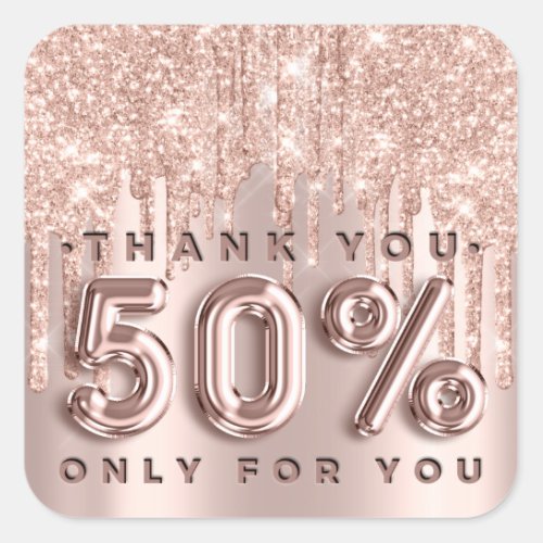 Thank You Shopping Rose Drips 50Off Promotional Square Sticker