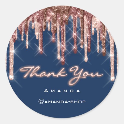 Thank You Shopping   Rose Eyelash Blue Navy Classic Round Sticker