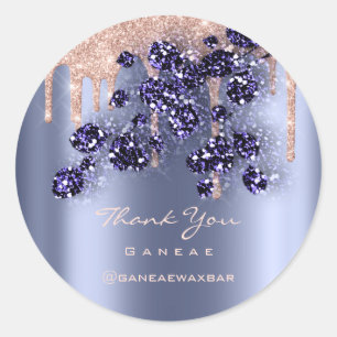Thank You Shopping Rose Glitter Blue Floral Classic Round Sticker