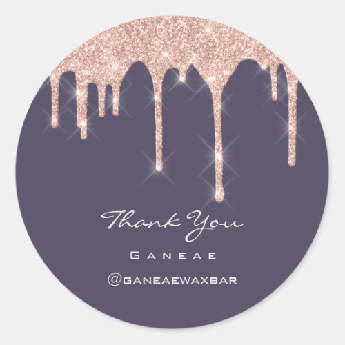 Thank You  Shopping Rose Glitter Favor Drip Navy Classic Round Sticker