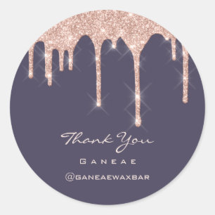 Thank You Shopping Rose Glitter Favor Drip Navy Classic Round Sticker