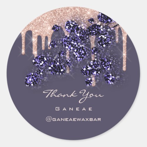 Thank You  Shopping Rose Glitter Floral Drip Navy Classic Round Sticker