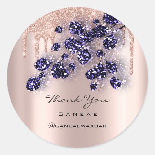 Thank You  Shopping Rose Glitter Navy Floral Classic Round Sticker