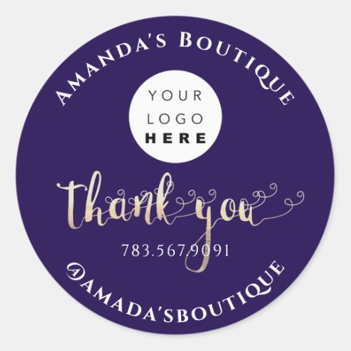  Thank You Shopping Script Gold Blue Navy Logo  Classic Round Sticker