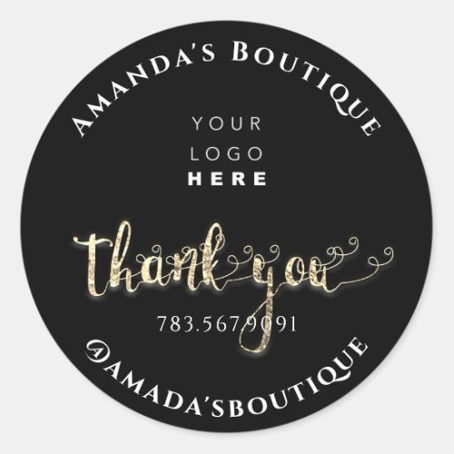  Thank You Shopping Script Gold Framed Logo Black Classic Round Sticker