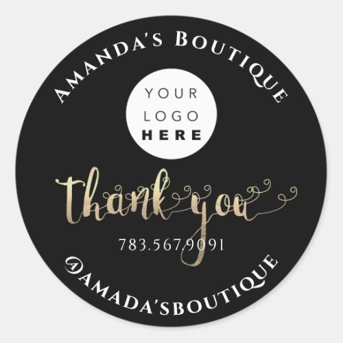  Thank You Shopping Script Gold Framed Logo Gold Classic Round Sticker