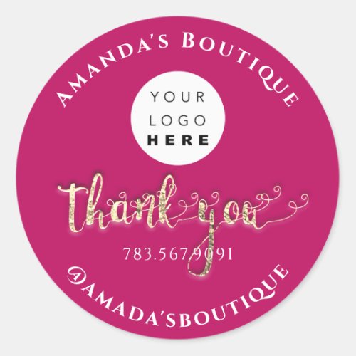  Thank You Shopping Script Gold Framed Logo Pink Classic Round Sticker