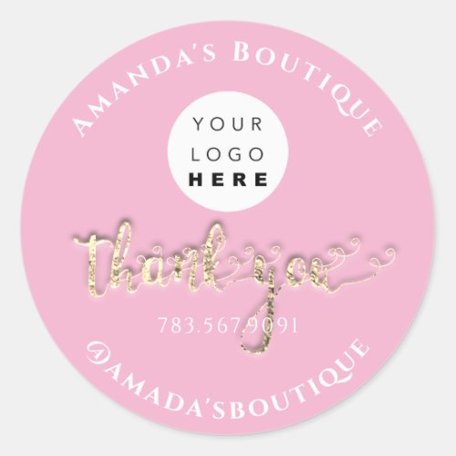  Thank You Shopping Script Gold Framed Logo Pinky Classic Round Sticker