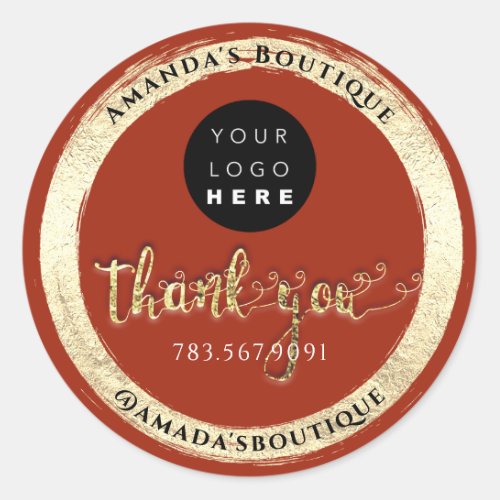  Thank You Shopping Script Gold Framed Logo Red Classic Round Sticker