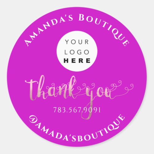  Thank You Shopping Script Rose Pink Logo Online  Classic Round Sticker