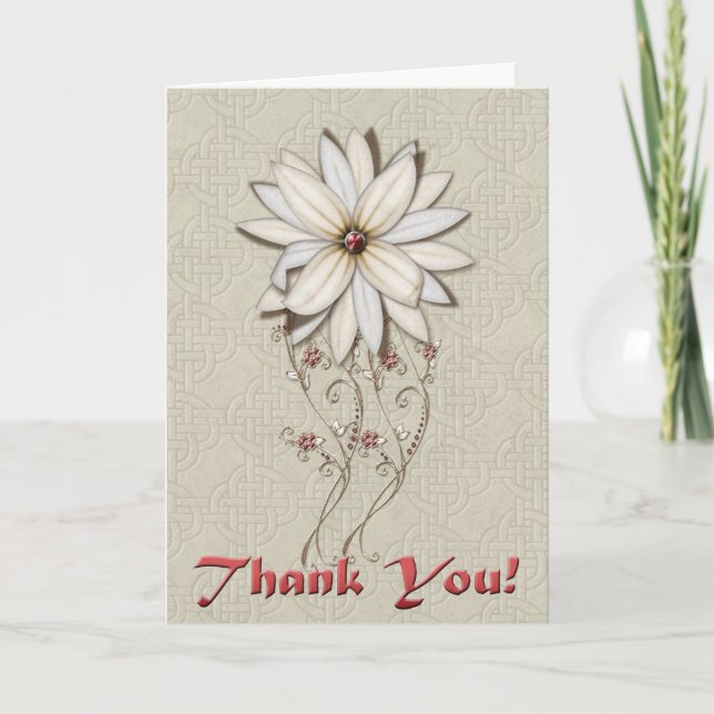 Thank You Silver and White Flower Card (Front)