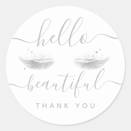 Thank You Silver Eyelashes Hello Beautiful Classic Round Sticker