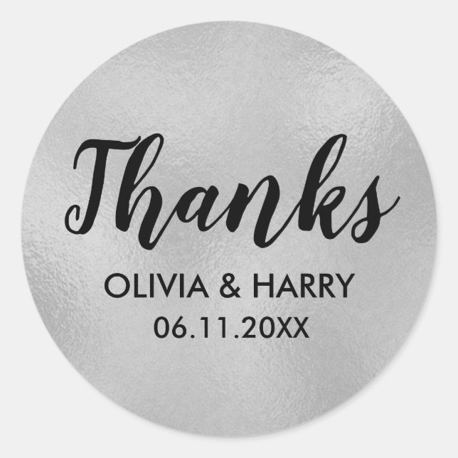 Thank You Silver Faux Foil Classic Round Sticker (Front)